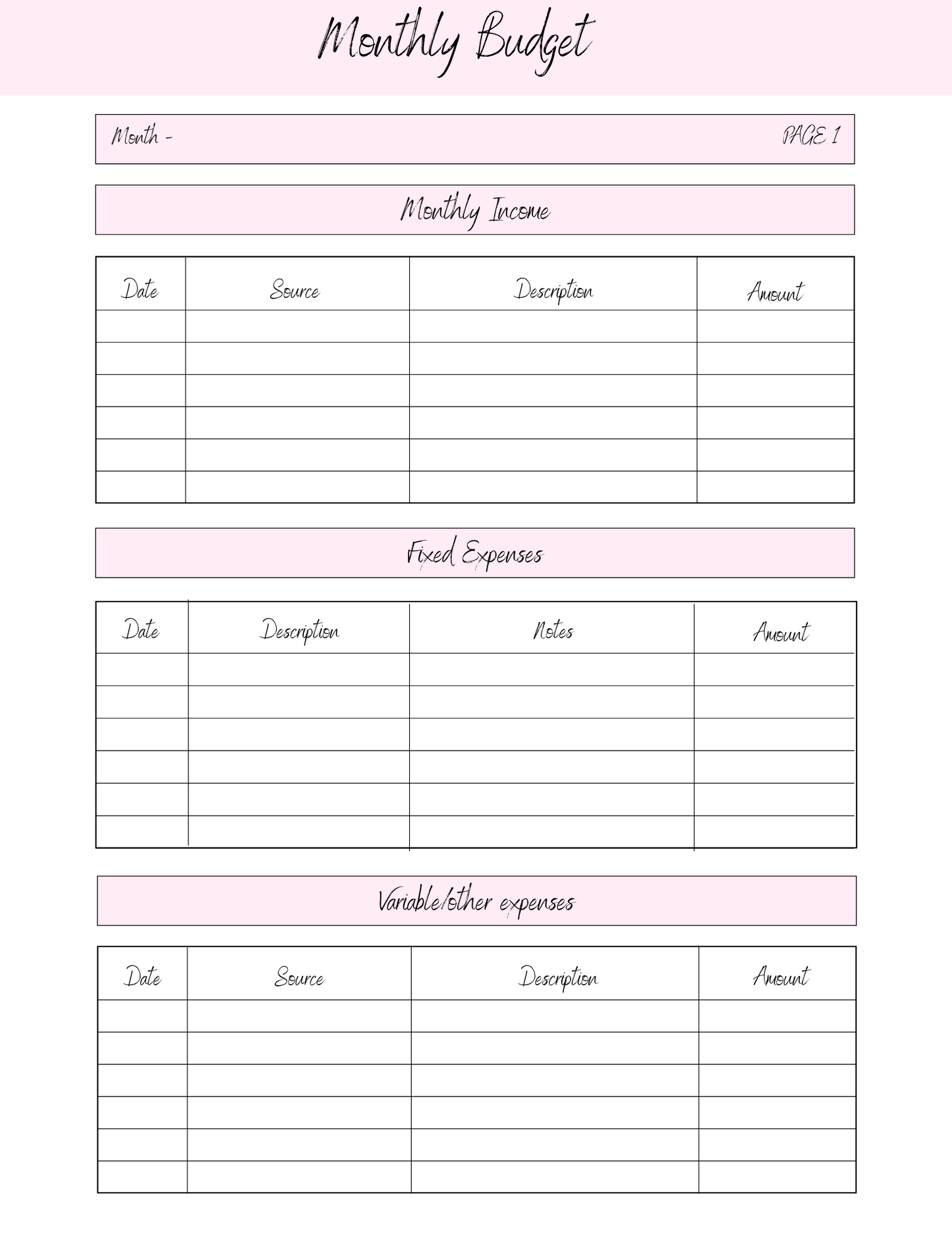 Monthly Budget Template