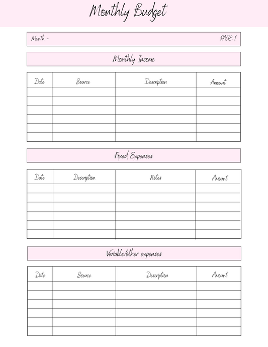 Monthly Budget Template