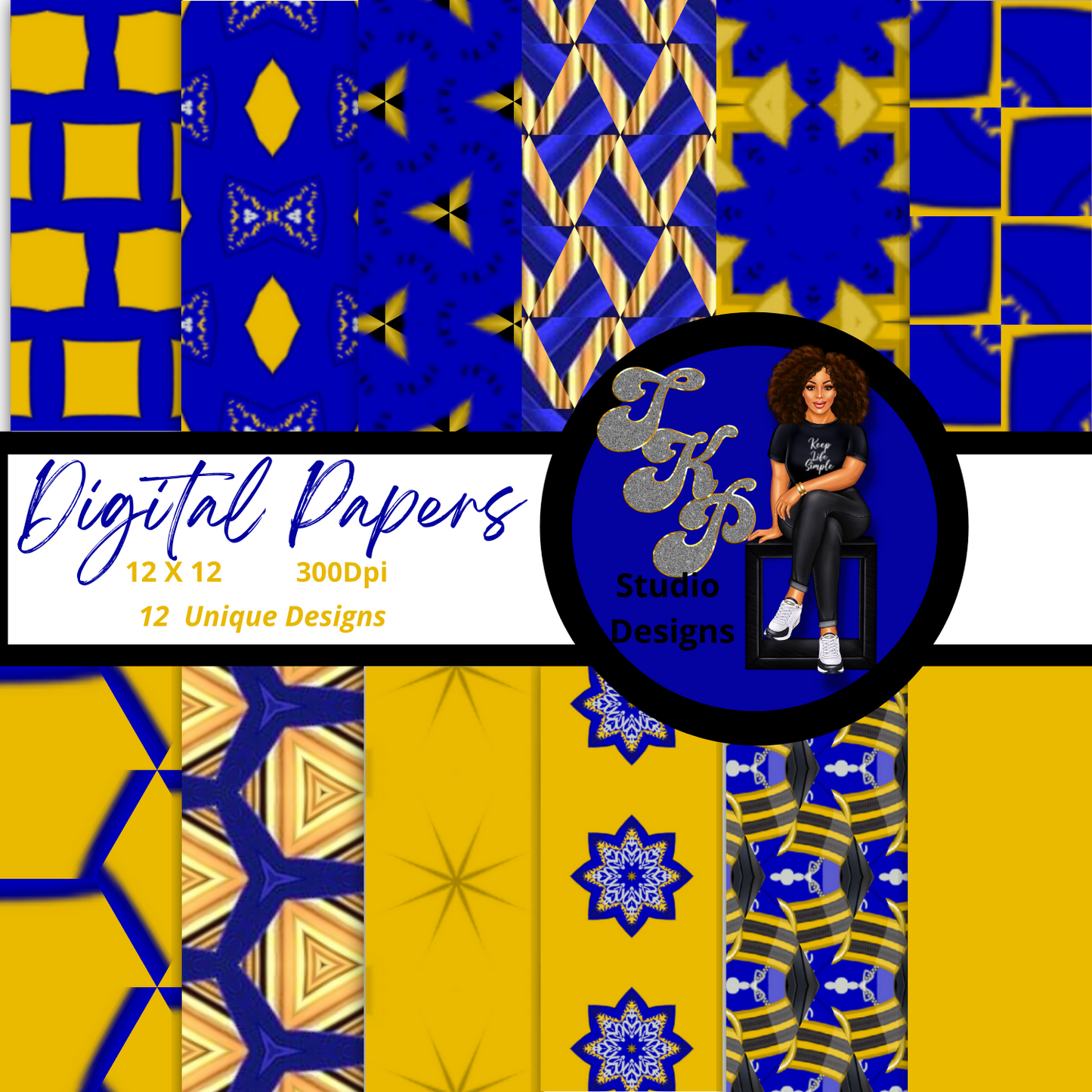 Blue and Gold Digital Papers