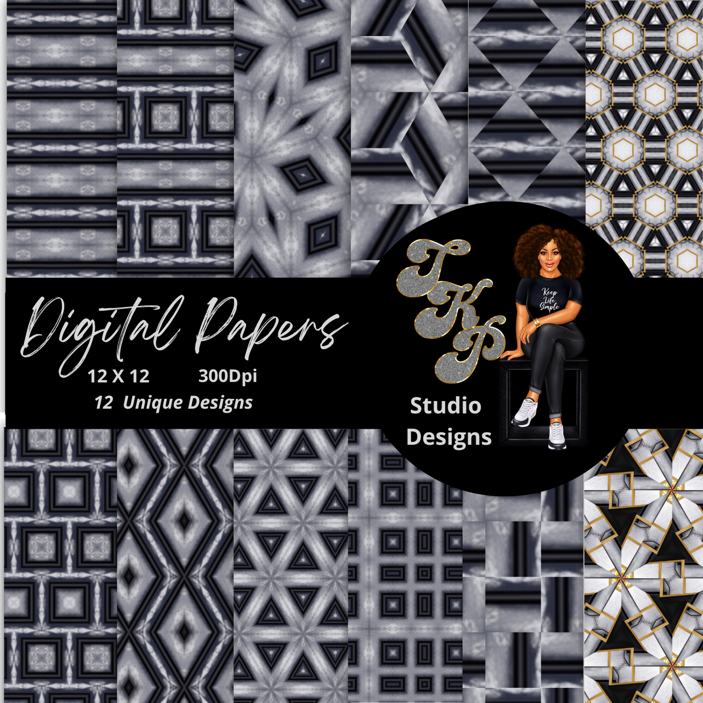 Grey, White and Gold Digital Paper