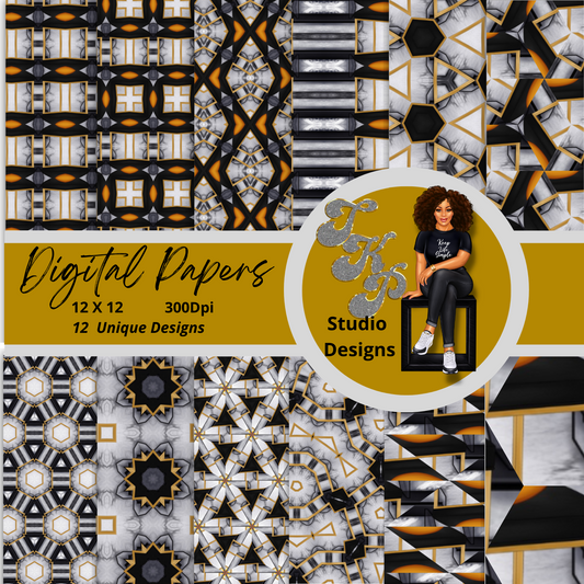 Black Grey and Gold Digital Paper