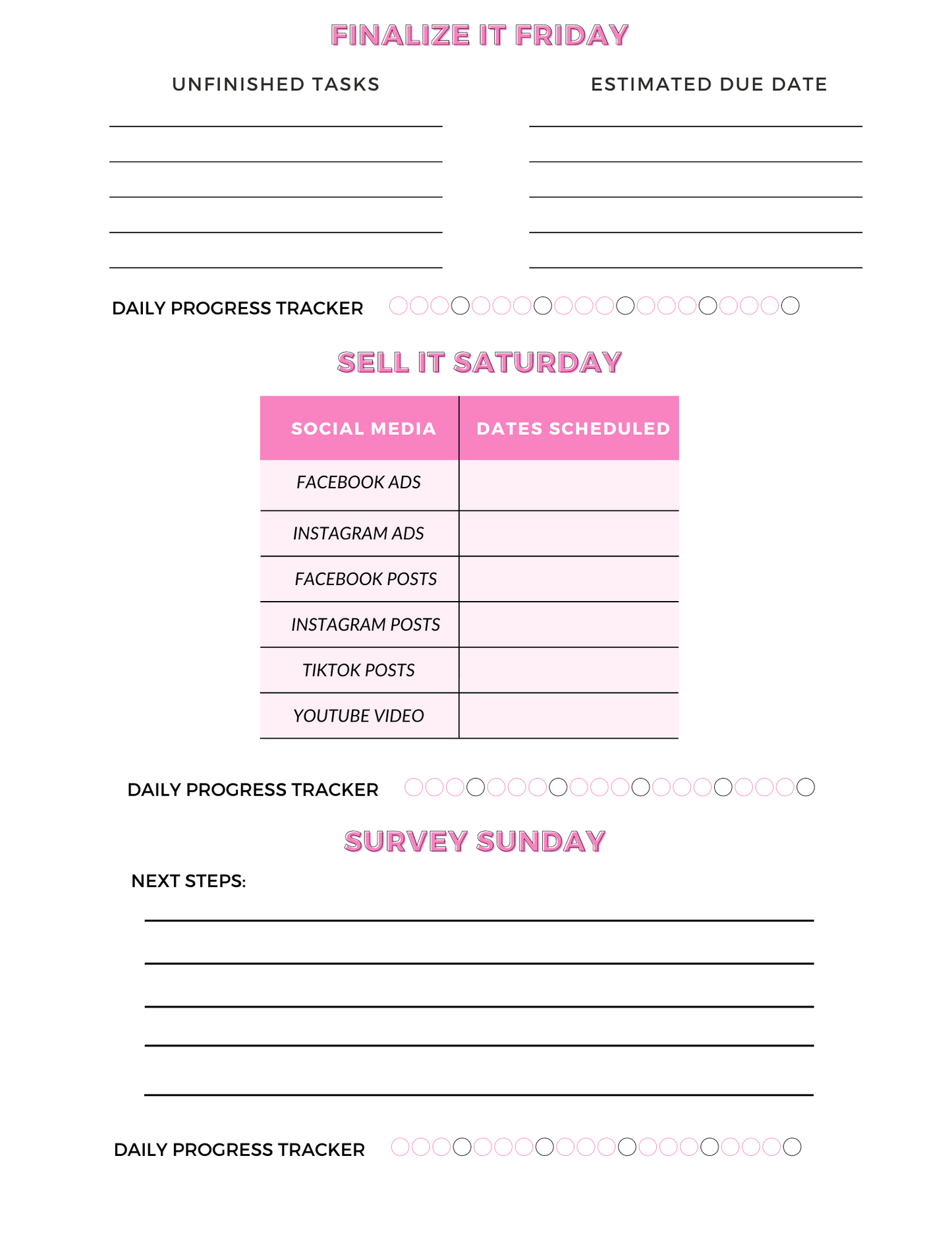 Weekly Workout Planner Pages