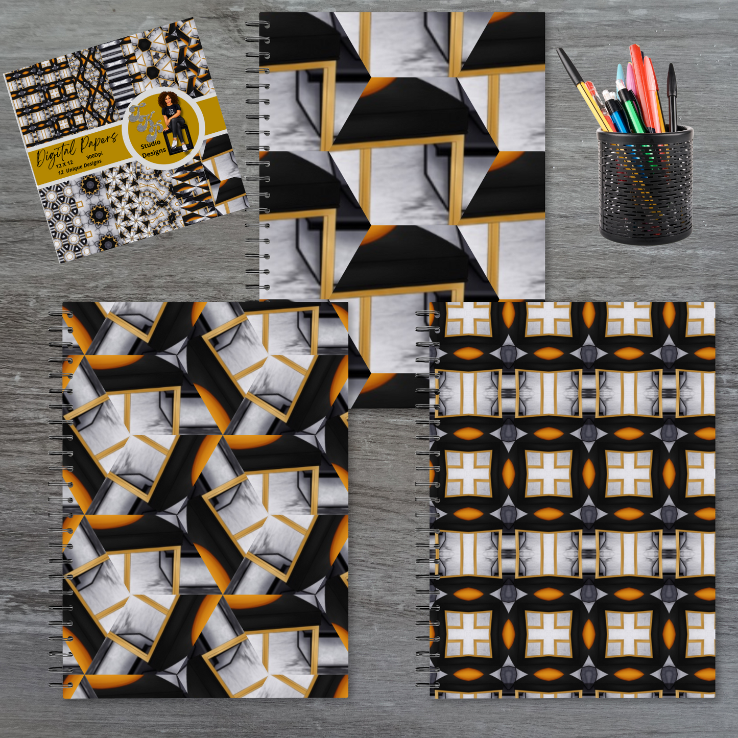 Black Grey and Gold Digital Paper